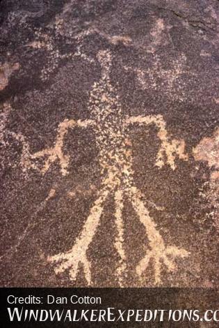 Shaman or chieftan petroglyph with headress